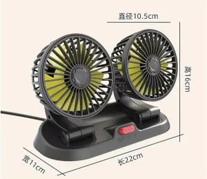 Portable Dual Head Car Fan 360 Degree Rotation Car Auto Air Cooling Fan USB Air Circulation Fans for Dashboard RV Truck