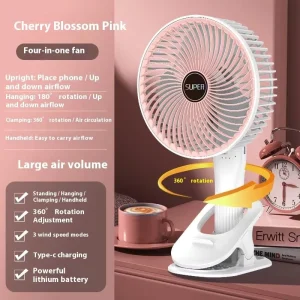 Portable Dual-Purpose USB Desktop Fan Wall Hanging Outdoor Charging Inserting Clip Small Three Plastic English for Household Use