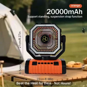 Portable Dual Solar Panel Camping Fan Rechargeable Powered Fan for Camping Outdoor LED Lantern Cooling Fans