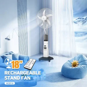 Portable Electric Solar AC DC Oscillating Mist Fan with Remote Control Rechargeable Durable Plastic for Outdoor & Household Use