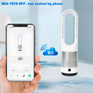 Portable Electric Standing 2 in 1 Cooling and Heating Bladeless Floor Tower Fan Table Fan with Tuya APP Household