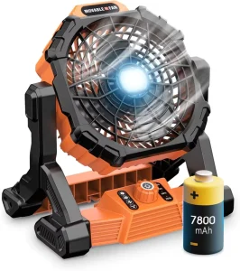 Portable Emergency Camping Fan for Tents and Car Use 7800mAh Rechargeable Battery Operated Fan with Light