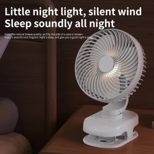 Portable Foldable Mini Plastic Table Fan Clip Fan with Light 4 Speed USB Rechargeable Low Noise for Office Car and Outdoor Use