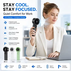 Portable Hand Fan Mini Rechargeable Cooling Fan with High Speed Motor Adjustable Wind Control