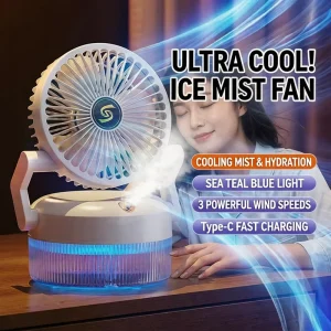 Portable Handheld Battery USB Foldable Fan 3-Speed Strong Wind Icy Mist Water Replenishing Cooling with Light Car Household