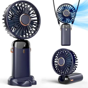 Portable Handheld Fan 12 Hours Portable Fan with LED Display 90° Foldable Hand Held Neck Desk 3 in 1 Personal Small Fans