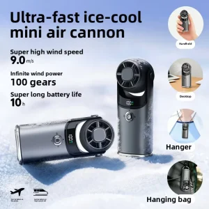Portable Handheld Fan Cooler Foldable Metal USB Rechargeable Neck Wearable Multi Use Button Control English Car Hotel Household