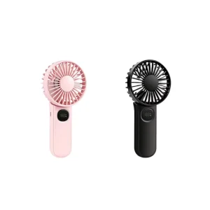 Portable Handheld Foldable Fan USB Rechargeable LED Display Five Speed Detachable Neck Hanging Wearable Lightweight Hotel