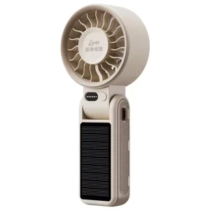 Portable Handheld Solar Fan with Base & Hanging Rope 5 Speed Wind Low Noise USB Rechargeable Hand Held Fan for Travel Office Home