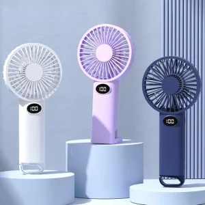 Portable Handheld Wearable Foldable Fan 5 Speed Adjustable Rechargeable Digital Display Wireless USB Cooling