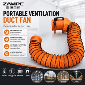 Portable High Pressure Axial Flow Exhaust Fan Ball Bearing Free Standing 220V for Construction Use Ventilating Confined Spaces