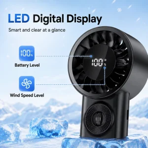 Portable High Speed Fan Mini Handheld Cooling Fan with Digital Display Adjustable Wind Speed Rechargeable Battery