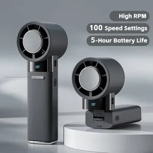 Portable Ice Cooling Turbo Fan 3000mAh High Speed Strong Wind 100 Speed LED Display Mini Fashion Handheld Fan Household Car