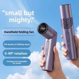 Portable Lipstick Style Folding Handheld Fan with Strong Wind 199 Speed Settings Outdoor USB Rechargeable Digital Display Mini
