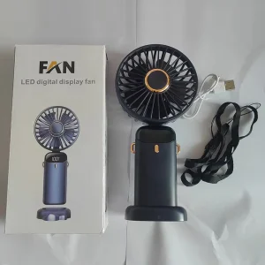 Portable Mini Electric Hand Fan Wearable Digital Display Bank Function Rechargeable Car Hotel Use Battery Source for Garages