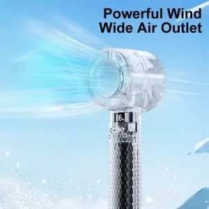 Portable Mini Handheld Bladeless Fan Low Noise Transparent Shell 3 Speed 2000mAh Rechargeable Brushless Motor Wearable Hook for