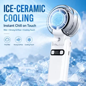 Portable Mini Handheld USB Fan with Humidify & Wearable Features Battery Powered for Travel Camping Car & Hotel Use