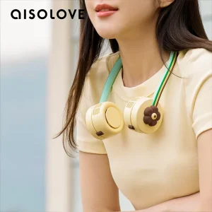 Portable Mini Personal Summer Air Cooling Colorful Light Brushless Motor Neck Fan