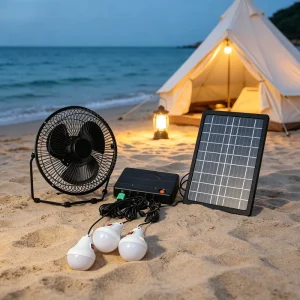 Portable Outdoor Solar Lighting Kit with Fan & USB Port Solar Panel Camping System 8V Input up to 8H Working Duration