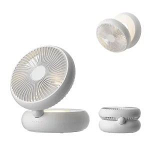 Portable Rechargeable Small Desktop Table Fan Quiet USB Oscillating Cooling Fan Night Light Foldable Wall Mounted