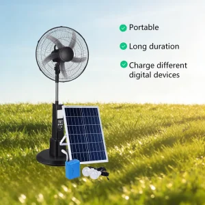 Portable Rechargeable Stand Fan AC/DC Brush Motor Adjustable 16/18-Inch Blades Solar Panel Powered Energy-Saving Home