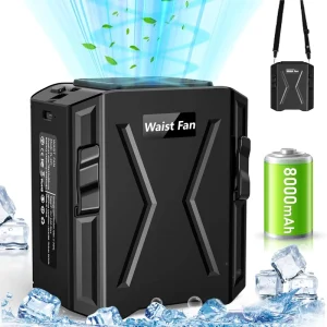 Portable Rechargeable Strong Airflow Personal Waist Fan with Flashlight Hands Free Hanging Neck Fan Wearable Belt Outdoor Fans