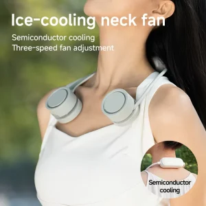 Portable Semiconductor Cooling Wearable Neck Fan Rechargeable 3 Speeds Flexible Gooseneck Silicone 800mAh 8+ Hours Fast Cooling