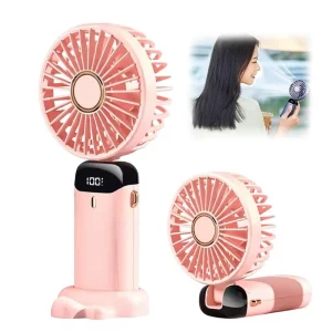 Portable Small Wearable Electric Fan LCD Display USB Wireless Rechargeable Foldable Pocket Handheld Fans for Gift