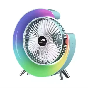 Portable Smart USB Charging Mini Desktop Fan with Rainbow Color Quiet Air Cooling LED Mini Desktop Fans