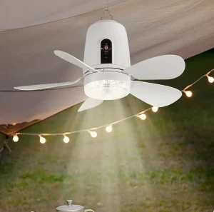 Portable Solar Ceiling Fan Remote Control Solar Fan Outdoor Solar Fan with LED Light & Solar Panel for Fishing