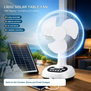 Portable Solar Desktop Fan AC DC 12 Inch Rechargeable Table Solar Electric Fan With Led Light and Solar Panel