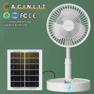Portable Solar Fan Rechargeable Adjustable Height for Office and Outdoor Camping
