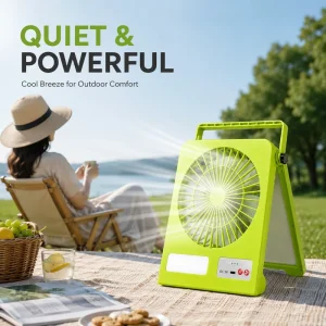 Portable Solar LED Fan Lamp USB Rechargeable Foldable Camping & Outdoor Light Quiet Desk Accessory