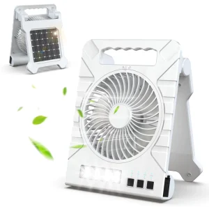 Portable Solar LED Lighting Fan USB Lithium Battery Digital Control for Outdoor Camping Featuring Power Bank Box Table Plastic