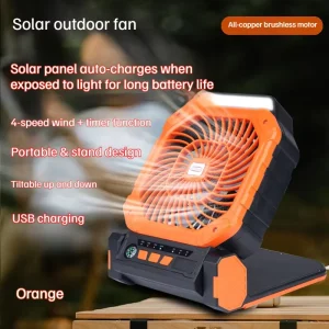 Portable Solar Powered Camping Fan Rechargeable Table Fan with LED Light for Home Outdoor Use