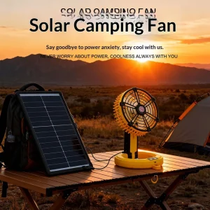 Portable Solar Powered USB Rechargeable Desktop Fan 3 Speed Adjustable Settings Swinging Function Ultra Quiet 36dB ABS