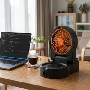 Portable Solar Rechargeable Square Fan with Adjustable Wind Speed 10000MAH Speaker Fan with External Speaker