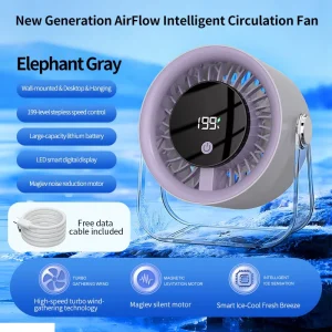 Portable Table Fan Rechargeable with LED Display 199 Speed Quiet Cooling Fan for Home Office and Camping