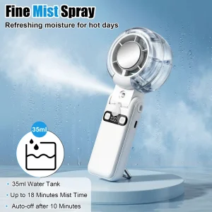 Portable USB Handheld Rechargeable Fan with Cooling Plate Wearable Humidify for Office Outdoor Car RV Use