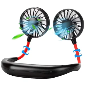 Portable USB Neck Fan for Travel Personal Mini 360 Degree Rotation Cooling Wearable Fan Durable Plastic Battery