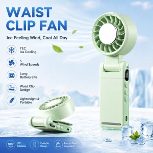 Portable Waist Clip Fan Mini Rechargeable Personal Fan with LED Display Strong Wind Cooling Effect