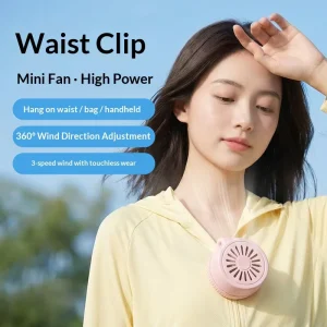 Portable Waist Clip on Fan USB Rechargeable Silent Hands free Personal Fan with ABS Material for Outdoor Sports Travel Home Use