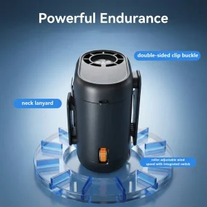 Portable Waist Fan 18500RPM Strong Turbo Airflow Cooling Personal Fan Rechargeable Wearable Hands Free Shirt Belt Body Fan