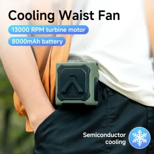 Portable Waist Worn Ice Cooling Fan High Speed Turbo Stepless Adjustable LED Flashlight for Outdoor Camping Hiking Work