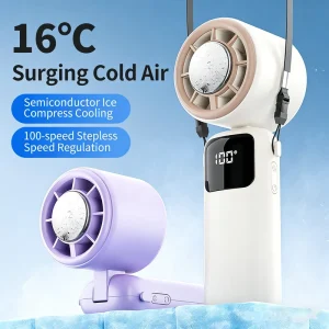 Portable Wearable Handheld Cooling Fan TEC Semiconductor Ice Cooling 100 Speed Adjustable Rechargeable USB Mini Fan for Hotel
