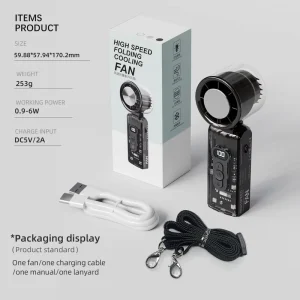 Portable Wearable Mini USB Rechargeable Cooling Fan High Speed Digital Display Durable Plastic Handheld Foldable Household RV