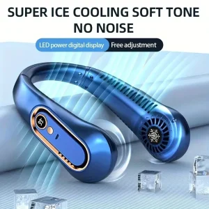Portable Wearable Neck Fan 100 Levels Adjustable Speed USB C Rechargeable 1200mAh Digital Display Silent Car Use