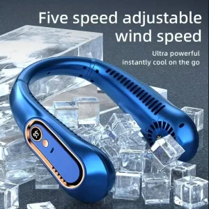 Portable Wearable Neck Fan 100 Levels Adjustable Speed USB C Rechargeable 1200mAh Digital Display Silent Cooling Fan 5V Car Use