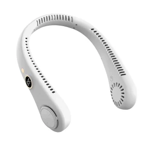 Portable Wearable Neck Fan LED Digital Display Touch Control Quiet 1500mAh Battery Type C Rechargeable Bladeless