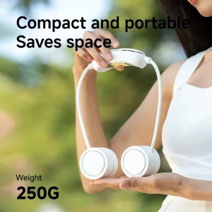 Portable Wearable Neck Fan Rechargeable 3-Speed Foldable Flexible Gooseneck Silicone Hands-Free Long-Lasting Battery